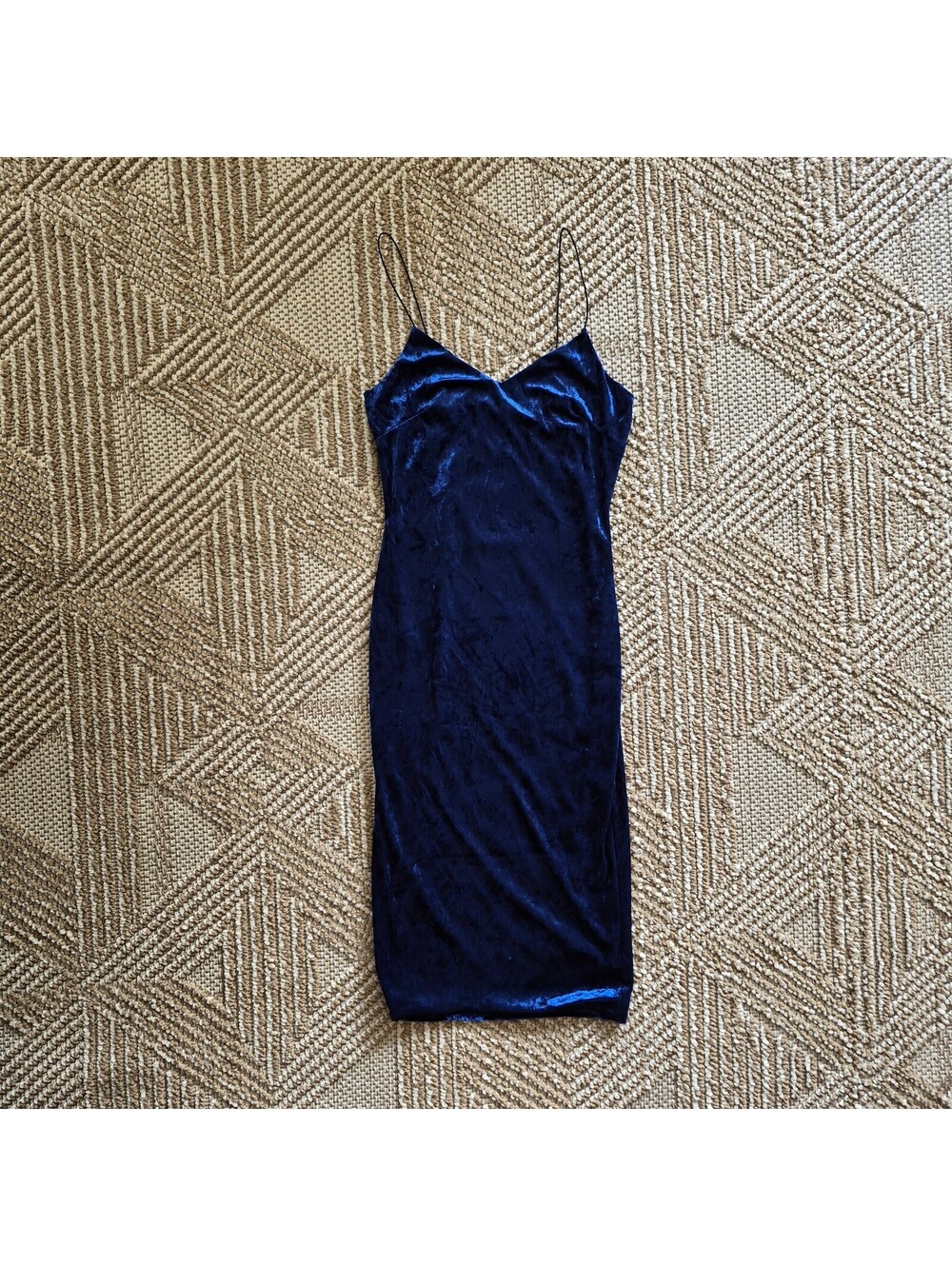 The Vintage Shop Navy Crushed Velvet Slip Dress XS